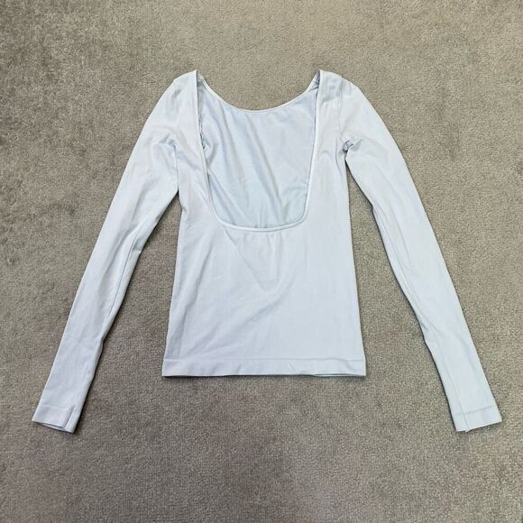 Free People Intimately Womens Low Back Seamless Long Sleeve Tee Sky Blue XS NWOT - Picture 3 of 5